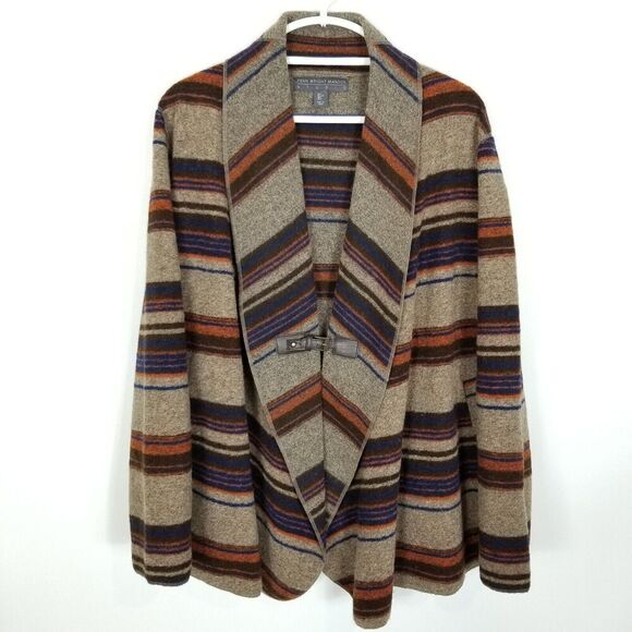Fenn Wright Manson Studio Women  Striped Wool Jacket Size L Pockets Brown - Picture 1 of 6
